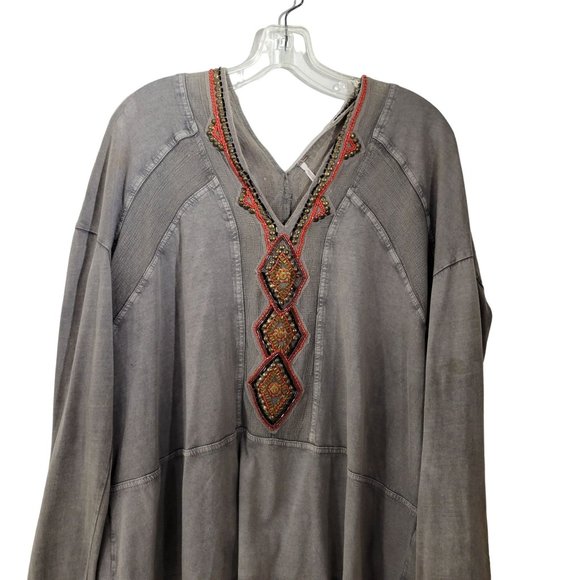 Free People Beaded Cotton jersey Long Sleeve Tunic Top - Picture 3 of 6